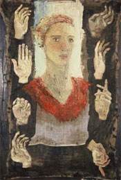 Self Portrait with Hands, 1991, 3' x 4', Oil on Canvas